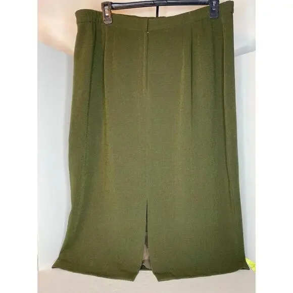 Ferre Gianni Skirt Womens 22 Olive Green Solid  Zip Back Slit Lined Career - Picture 6 of 13